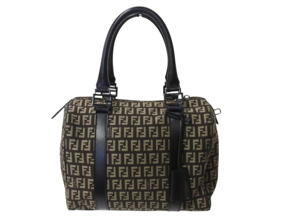 Fendi Zucca Handbag Boston bag canvas leather black brown beige